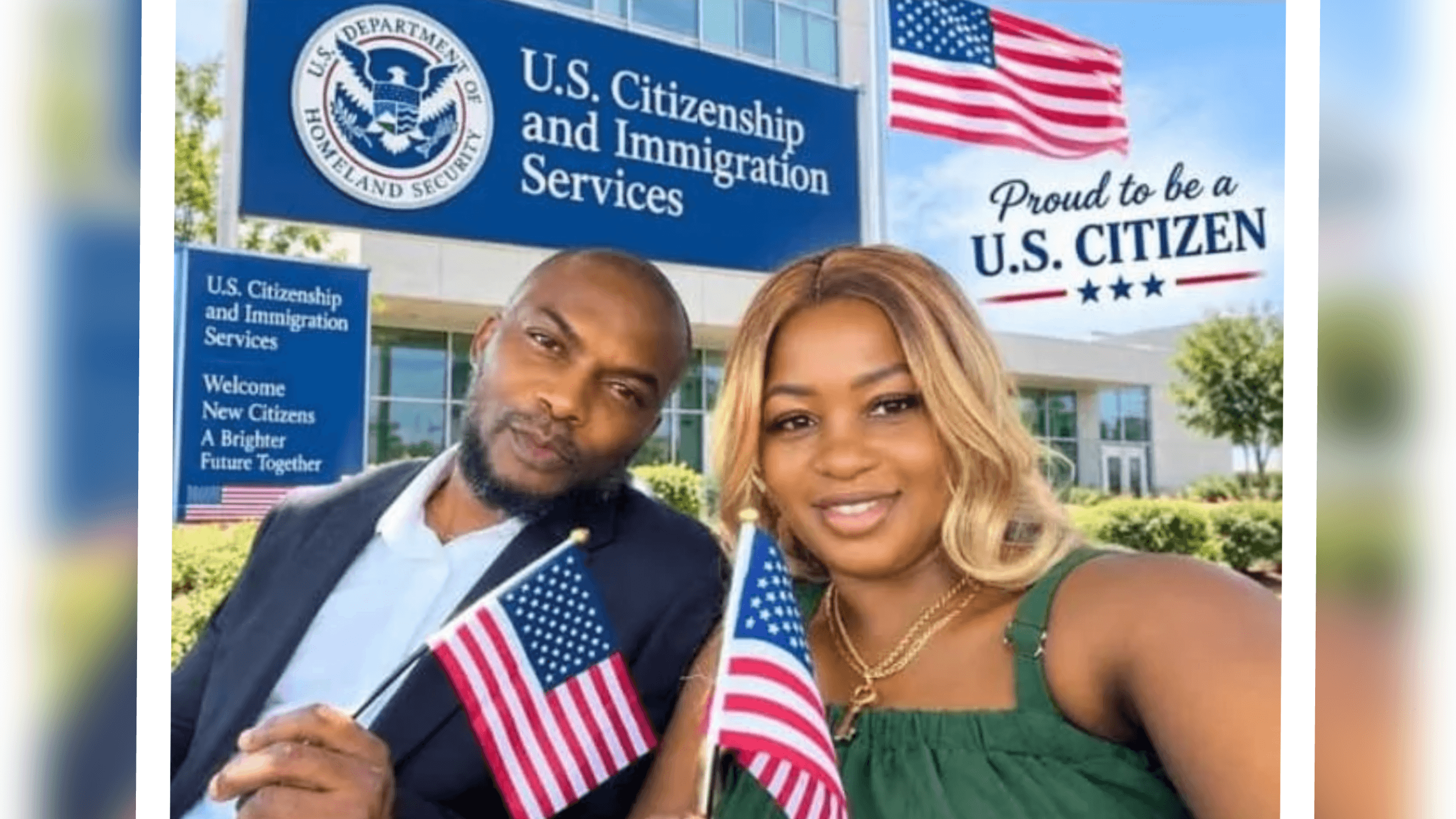 Lord of Ajasa and his wife holding the US flag